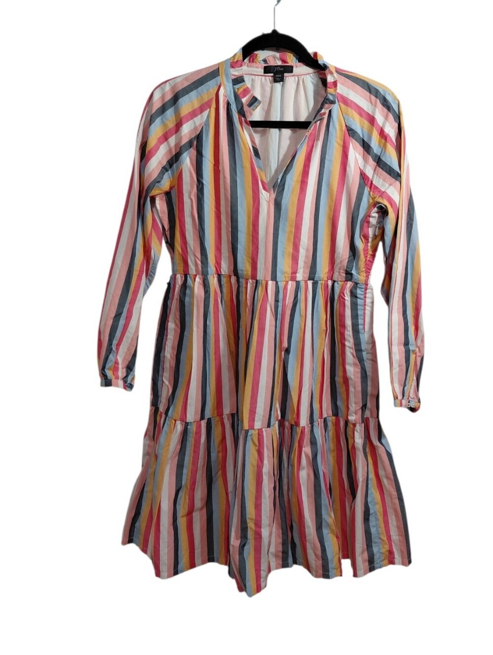 J. Crew Multicolor Vertical Stripe Long-Sleeve Tiered Dress